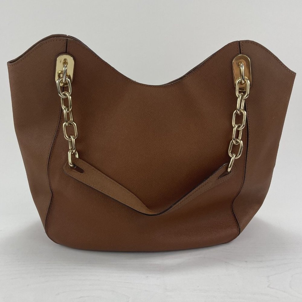 Michael Kors Brown Leather Hand Bag Shoulder Bag Chain Straps